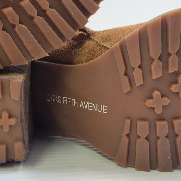 *E) Saks Fifth Avenue Cognac Zipper Heel Suede Boots Booties Fur 8.5M - Picture 14 of 16